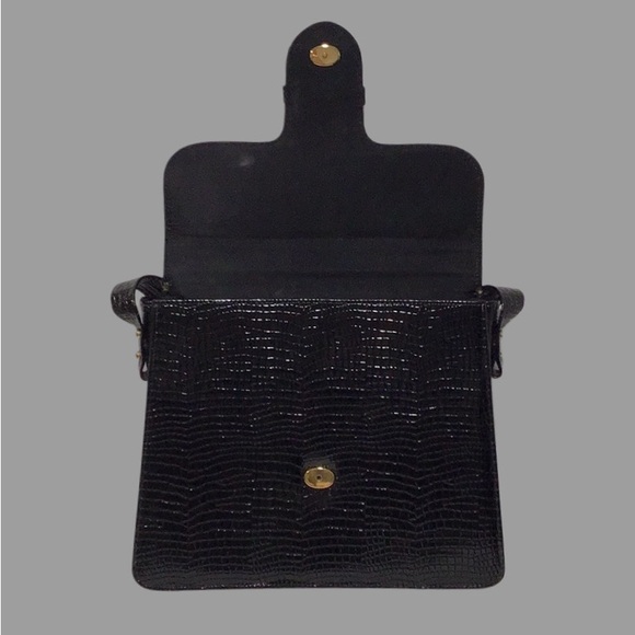 Vintage AIR STEP Black Patent Leather Croc Embossed Structured Shoulder Box Bag - Picture 10 of 13